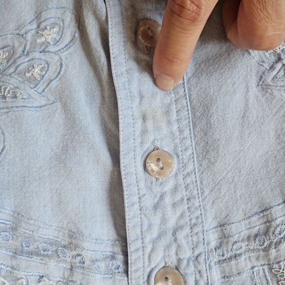 Vtg 90s Silver Threads Shirt Womens Sm Blue Denim Embroidered Western Button Up - Picture 6 of 9
